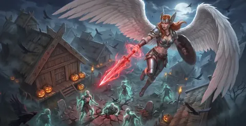 Halloween-Grafik von Godz: Walküre mit Speer